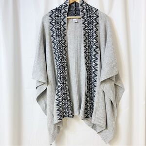 Tommy Bahama Aztec Knit Cardigan Shawl Grey One Size
